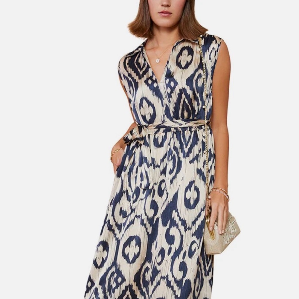 Spartina 449 Ikat Navy/Cream Silk Sleeveless Dress